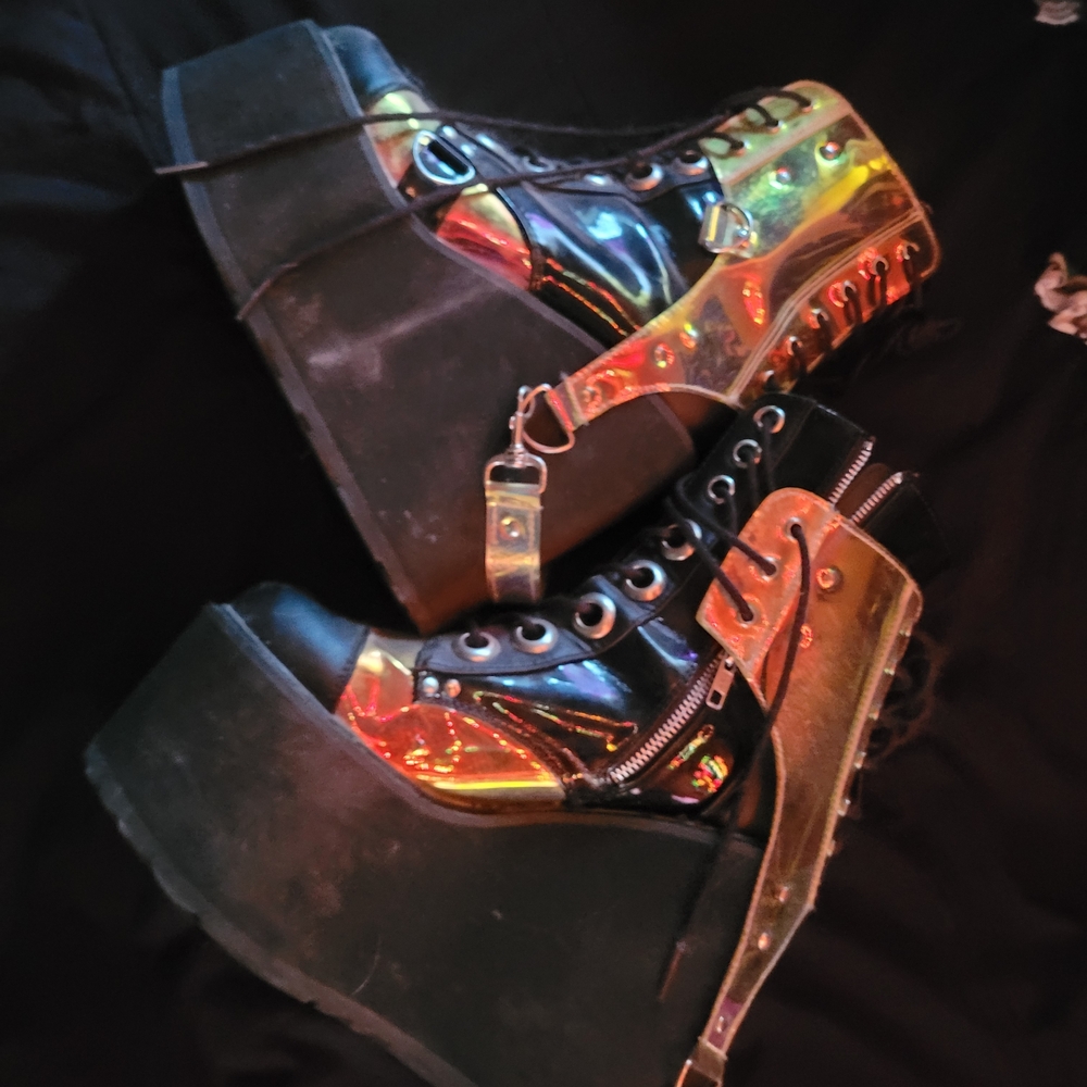 Demonia Iridescent Black Platform Boots